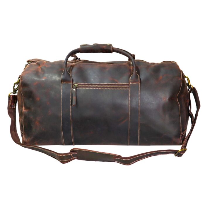 Premium Duffle Bag Brown Oil Pull Leather - Image 2