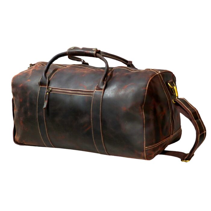 Premium Duffle Bag Brown Oil Pull Leather - Image 1