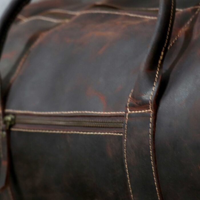 Premium Duffle Bag Brown Oil Pull Leather - Image 3