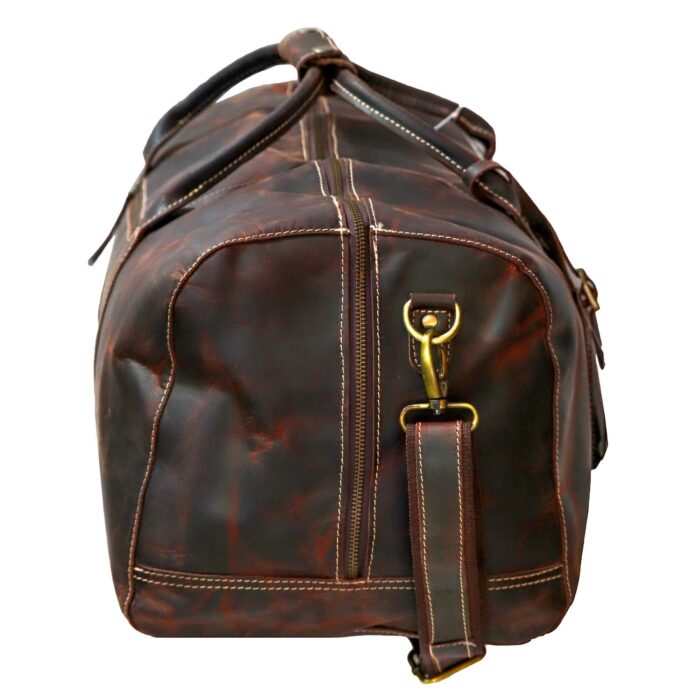 Premium Duffle Bag Brown Oil Pull Leather - Image 5
