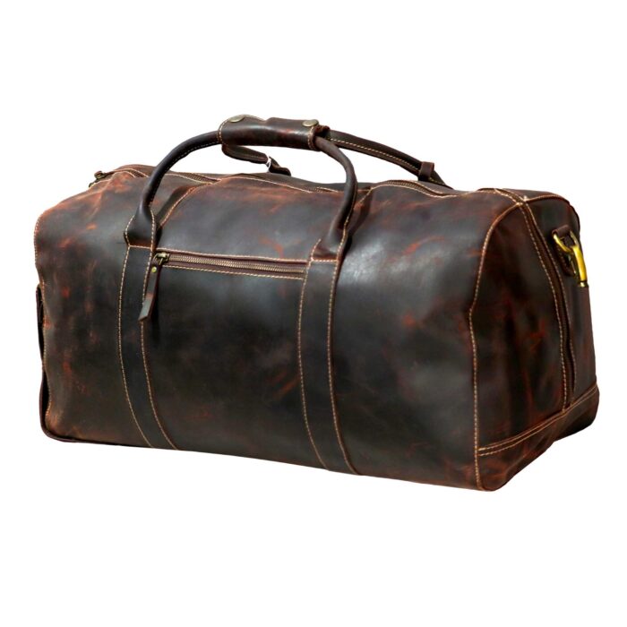Premium Duffle Bag Brown Oil Pull Leather - Image 7