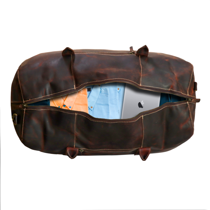 Premium Duffle Bag Brown Oil Pull Leather - Image 9