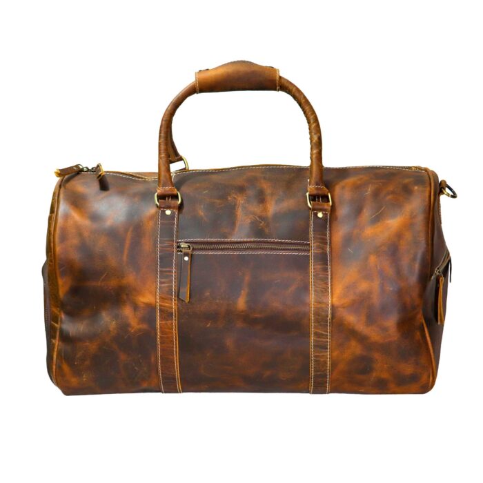 Premium Leather Duffle Bag with External Pockets - Image 3