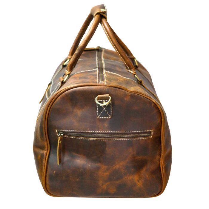 Premium Leather Duffle Bag with External Pockets - Image 2