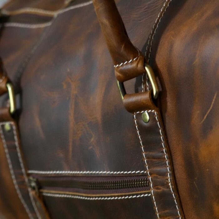 Premium Leather Duffle Bag with External Pockets - Image 6