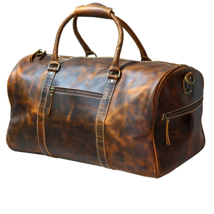 Premium Leather Duffle Bag with External Pockets - Image 1
