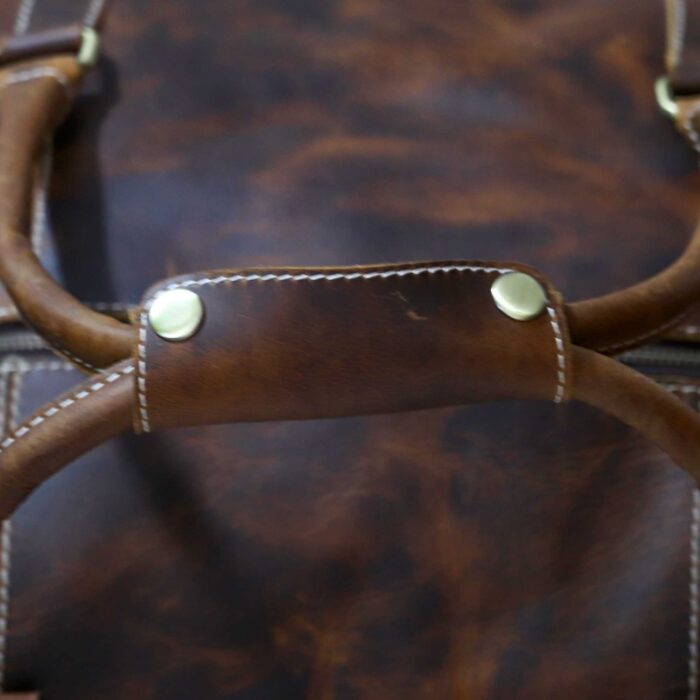 Premium Leather Duffle Bag with External Pockets - Image 4