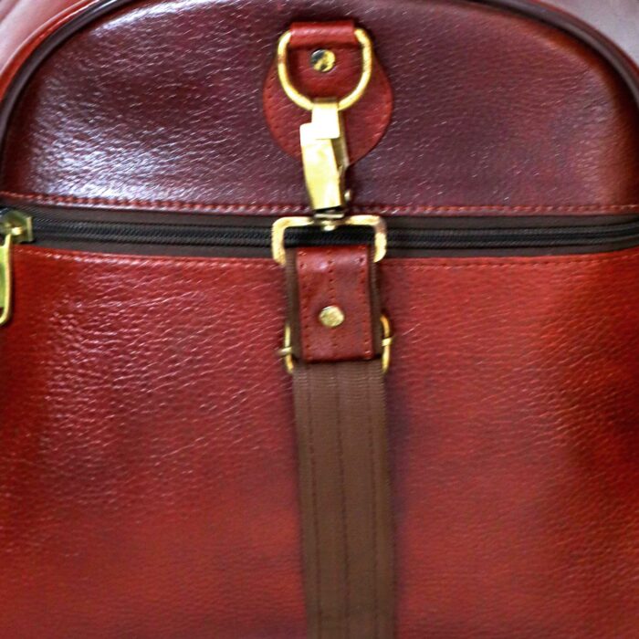 Premium Duffle Bag Brown Leather External Pocket and Strap - Image 5