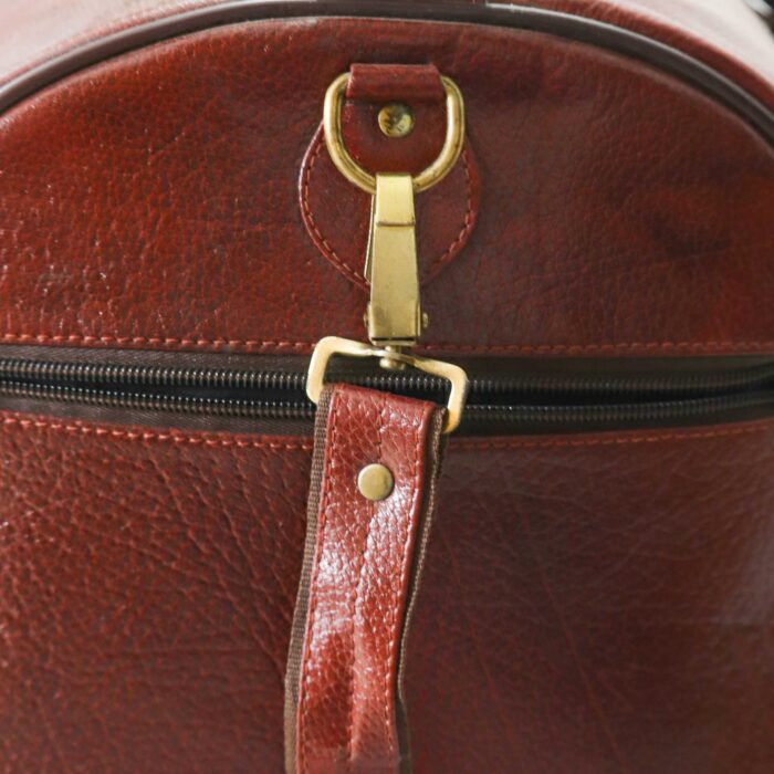 Premium Duffle Bag Brown Leather External Pocket and Strap - Image 7