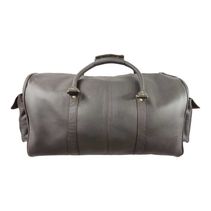 Artisan Full Grain Leather Travel Duffle – Oversized Brown Weekender with Floral Tooled Pockets, Adjustable Shoulder Strap & Signature Brass Detailing - Image 8