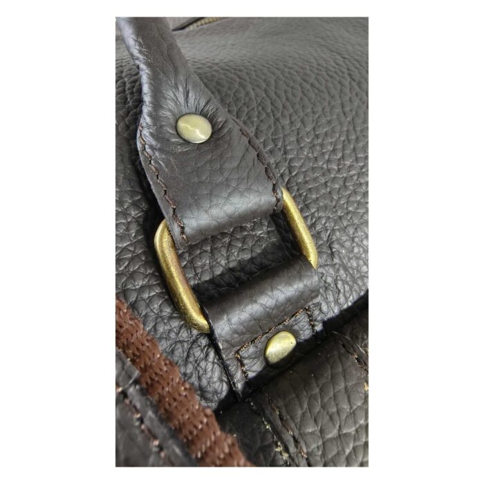 Classic Full Grain Leather Duffle Bag – Large Brown Weekender with Spacious Front Buckled Pocket, Adjustable Shoulder Strap & Brass Hardware - Image 5