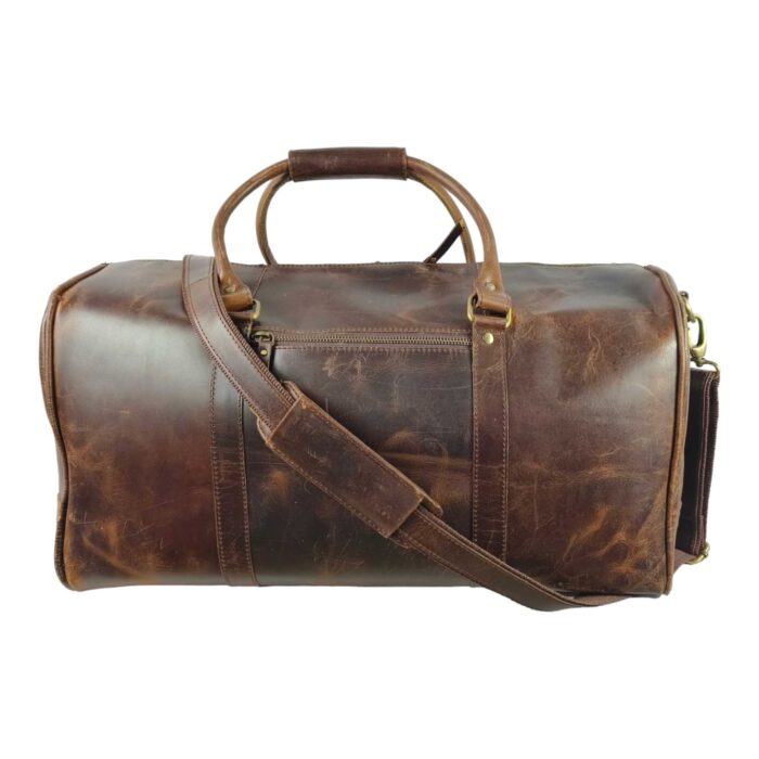 Luxury Brown Full Grain Leather Duffle Bag – Spacious Weekender with Shoe Compartment & Adjustable Shoulder Strap - Image 2