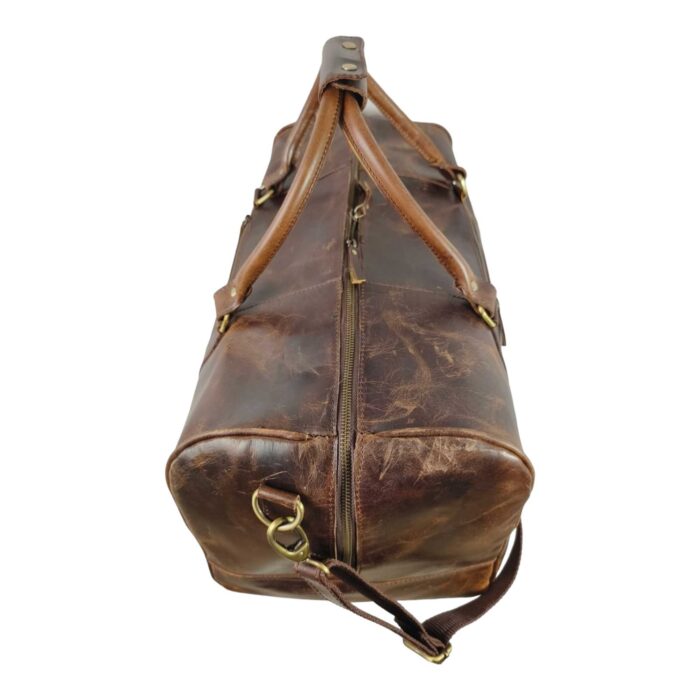Luxury Brown Full Grain Leather Duffle Bag – Spacious Weekender with Shoe Compartment & Adjustable Shoulder Strap - Image 4