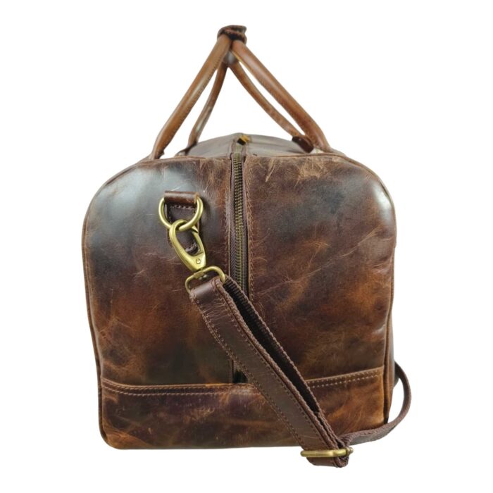 Luxury Brown Full Grain Leather Duffle Bag – Spacious Weekender with Shoe Compartment & Adjustable Shoulder Strap - Image 5