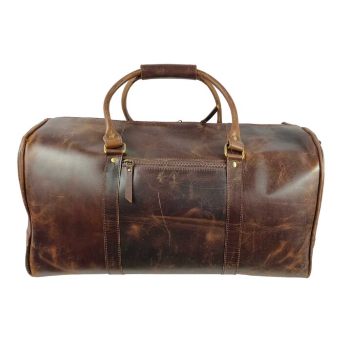 Luxury Brown Full Grain Leather Duffle Bag – Spacious Weekender with Shoe Compartment & Adjustable Shoulder Strap - Image 6
