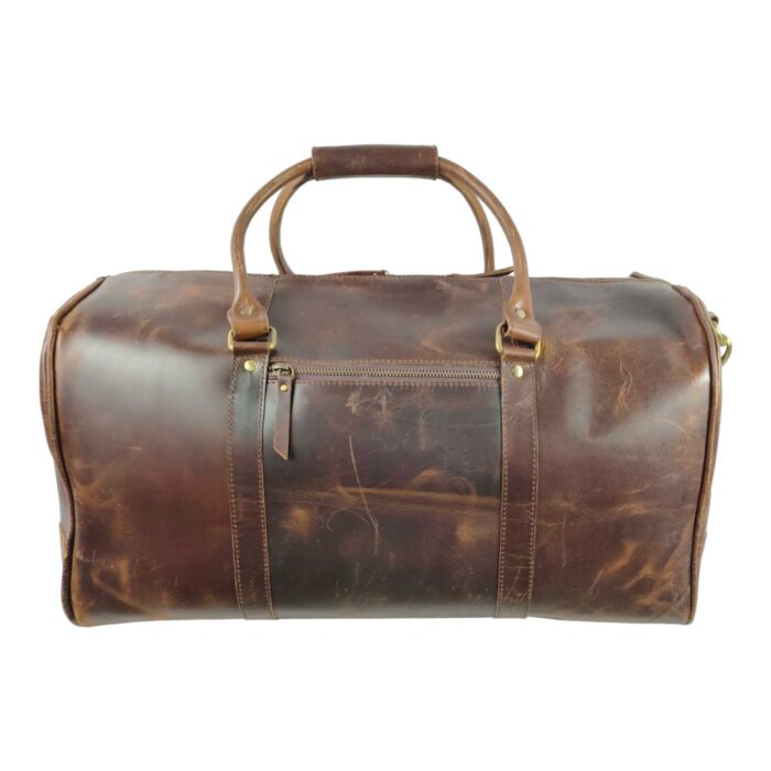 Luxury Brown Full Grain Leather Duffle Bag – Spacious Weekender with Shoe Compartment & Adjustable Shoulder Strap - Image 7