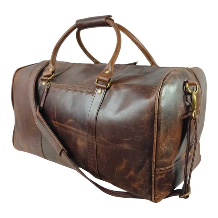 Luxury Brown Full Grain Leather Duffle Bag – Spacious Weekender with Shoe Compartment & Adjustable Shoulder Strap - Image 8