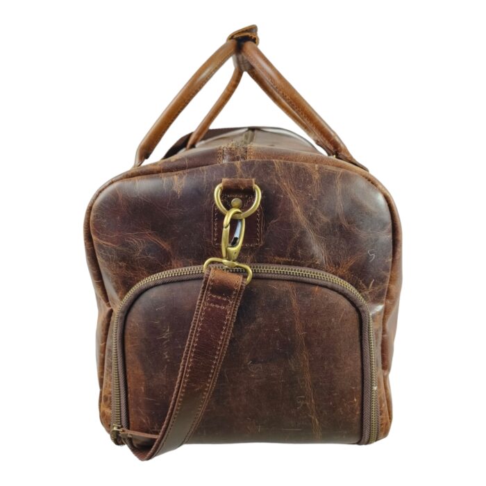 Handcrafted Full Grain Leather Travel Duffle Bag for Men & Women – Adjustable Strap, Shoe Pocket, and Multiple Pockets - Image 6