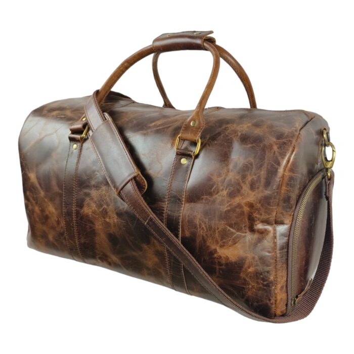 Handcrafted Full Grain Leather Travel Duffle Bag for Men & Women – Adjustable Strap, Shoe Pocket, and Multiple Pockets - Image 1