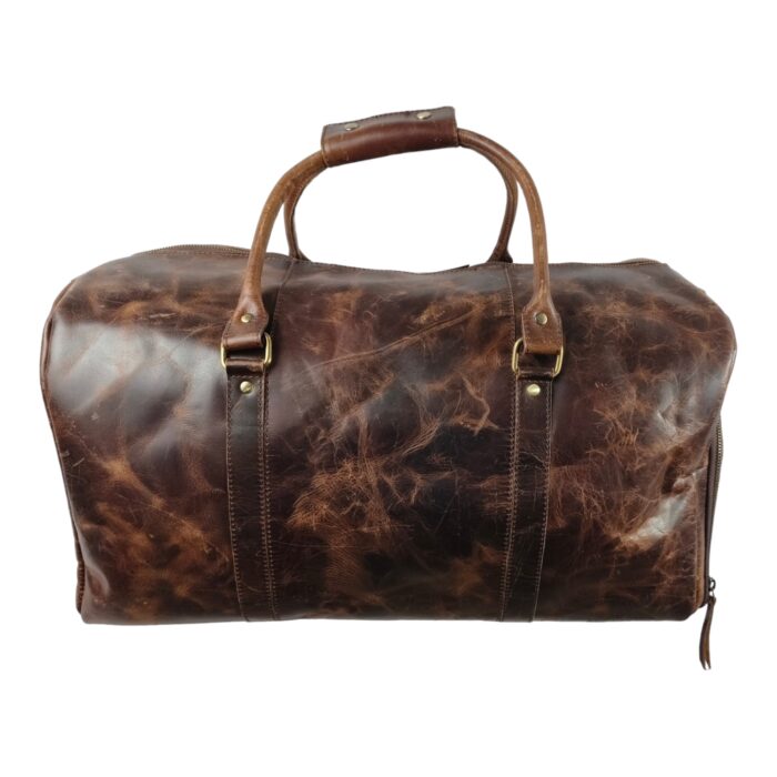 Handcrafted Full Grain Leather Travel Duffle Bag for Men & Women – Adjustable Strap, Shoe Pocket, and Multiple Pockets - Image 2