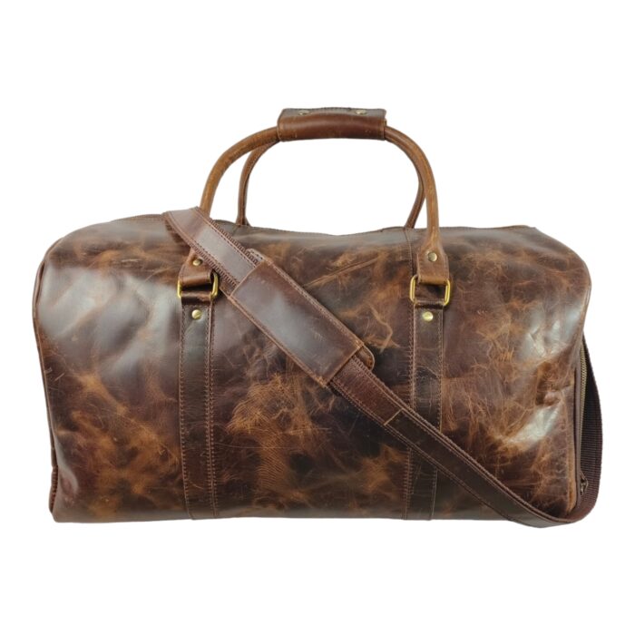 Handcrafted Full Grain Leather Travel Duffle Bag for Men & Women – Adjustable Strap, Shoe Pocket, and Multiple Pockets - Image 7