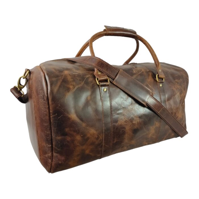 Handcrafted Full Grain Leather Travel Duffle Bag for Men & Women – Adjustable Strap, Shoe Pocket, and Multiple Pockets - Image 8