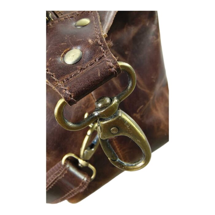 Classic Brown Full Grain Leather Duffle Bag – Large Vintage Travel Weekender with Adjustable Shoulder Strap & Brass Accents - Image 8